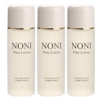 12種類の天然エキスを融合【ノニピュアローション(ノニ無添加化粧品）】120ml×3本＋取扱説明書つき万能レジ袋セット