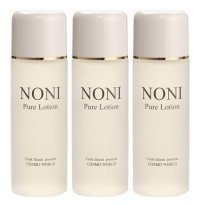 12種類の天然エキスを融合【ノニピュアローション(ノニ無添加化粧品）】120ml×3本＋取扱説明書つき万能レジ袋セット