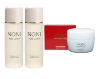 【ノニピュアローション(ノニ無添加化粧品）】 120ml/2本＆【ノニホワイトモイスチャーゲル(お肌を保護するノニ無添加化粧品）】150g/1個＋取扱説明書つき万能レジ袋セット