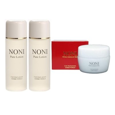 画像1: 【ノニピュアローション(ノニ無添加化粧品）】 120ml/2本＆【ノニホワイトモイスチャーゲル(お肌を保護するノニ無添加化粧品）】150g/1個＋取扱説明書つき万能レジ袋セット